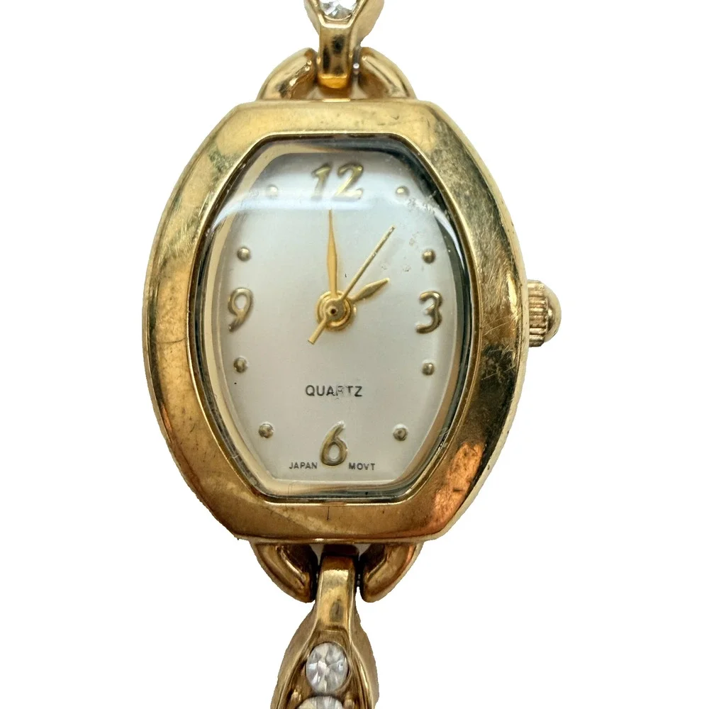 Wristwatch Gold Tone Sparkly Band Rectangular Face Stylish Elegant